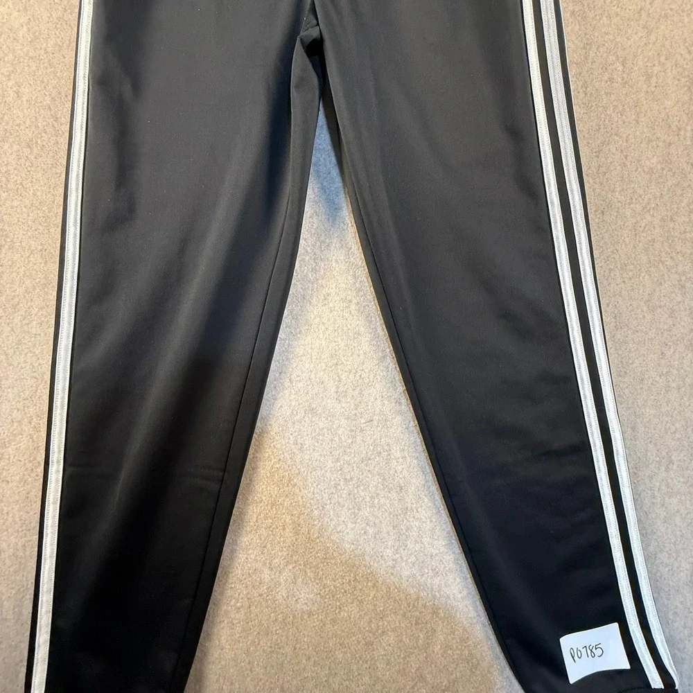 Adidas Youth XL 18/20 Black White 3-Stripe Track Pants Tapered Cuffed Joggers